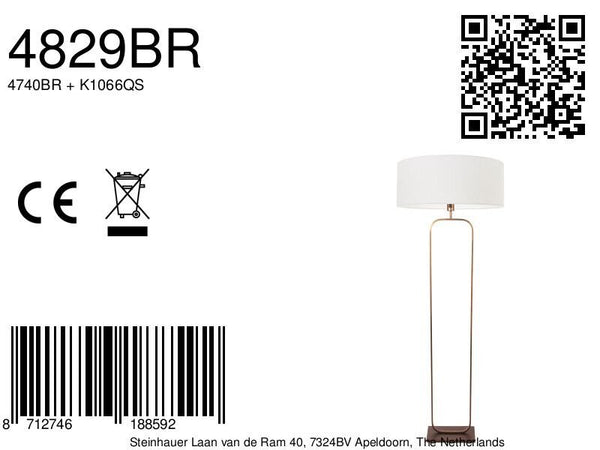 Vloerlamp stang 4829br - brons armatuur met wit linnen kap