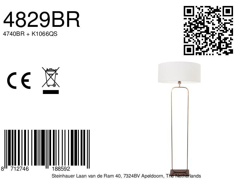 Vloerlamp stang 4829br - brons armatuur met wit linnen kap