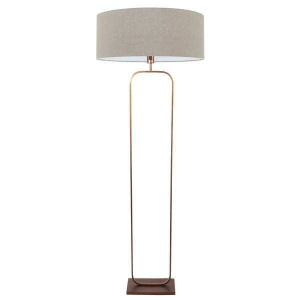 Vloerlamp stang 4830br - brons armatuur met grijs linnen kap