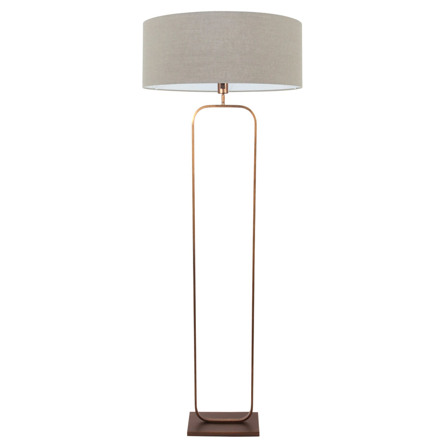 Vloerlamp stang 4830br - brons armatuur met grijs linnen kap
