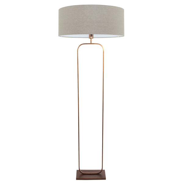 Vloerlamp stang 4830br - brons armatuur met grijs linnen kap