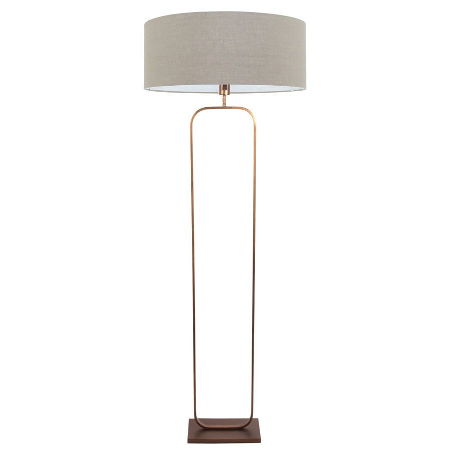 Vloerlamp stang 4830br - brons armatuur met grijs linnen kap