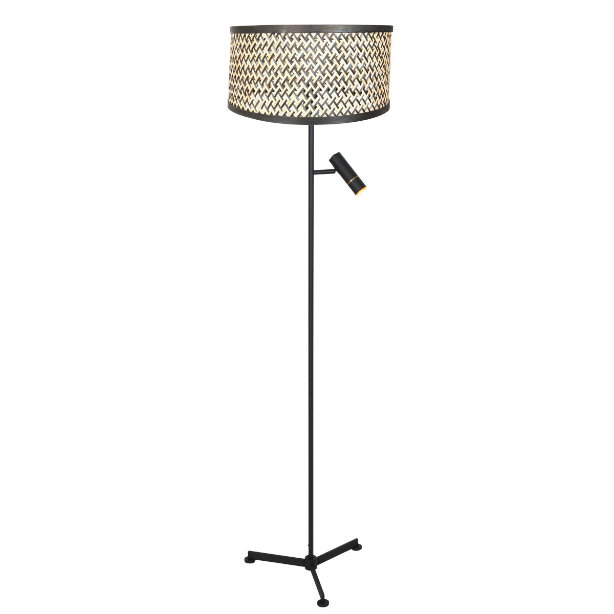 Vloerlamp stang 4832zw met leeslicht en gevlochten bamboe kap