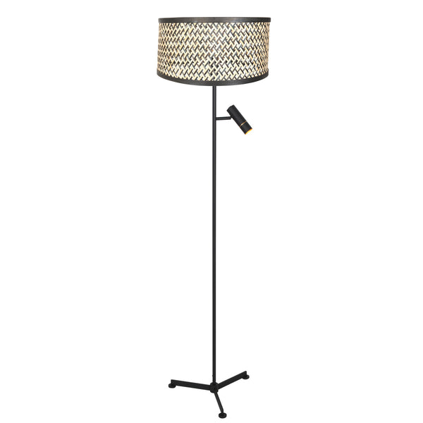 Vloerlamp stang 4832zw met leeslicht en gevlochten bamboe kap