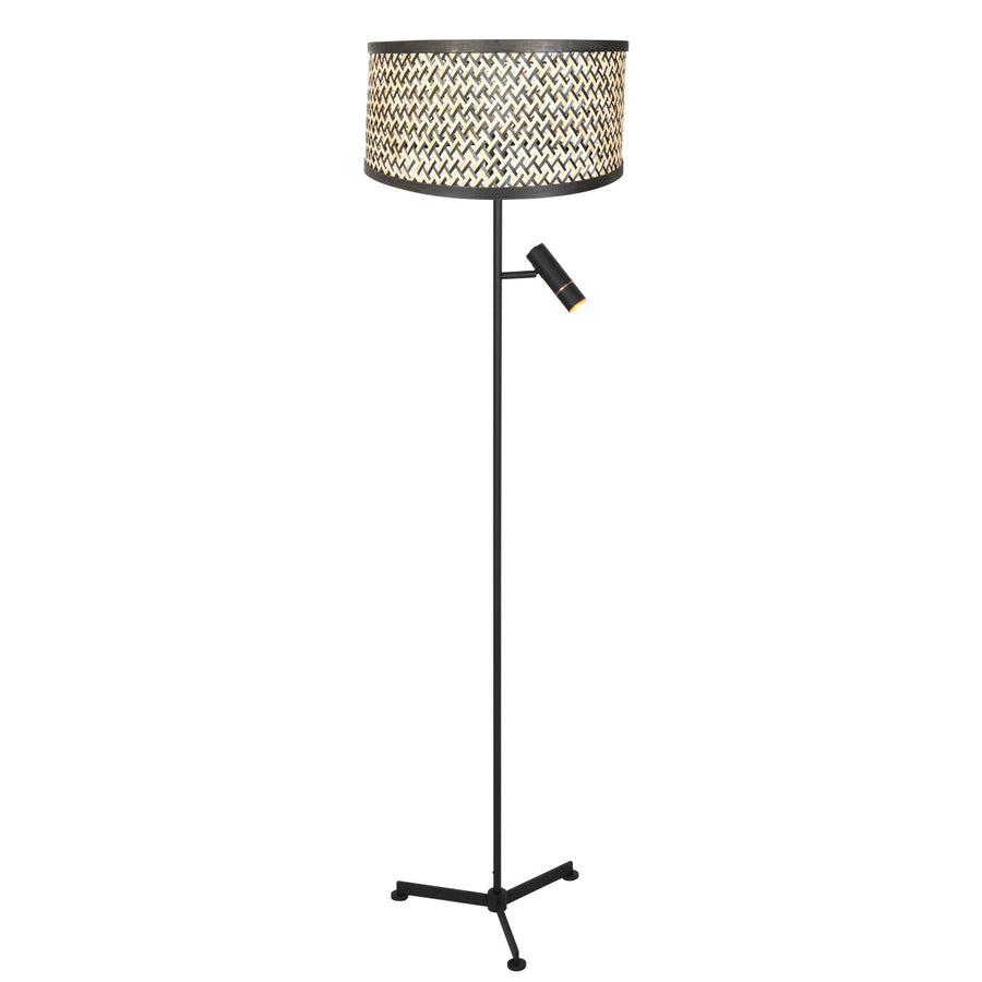 Vloerlamp stang 4832zw met leeslicht en gevlochten bamboe kap