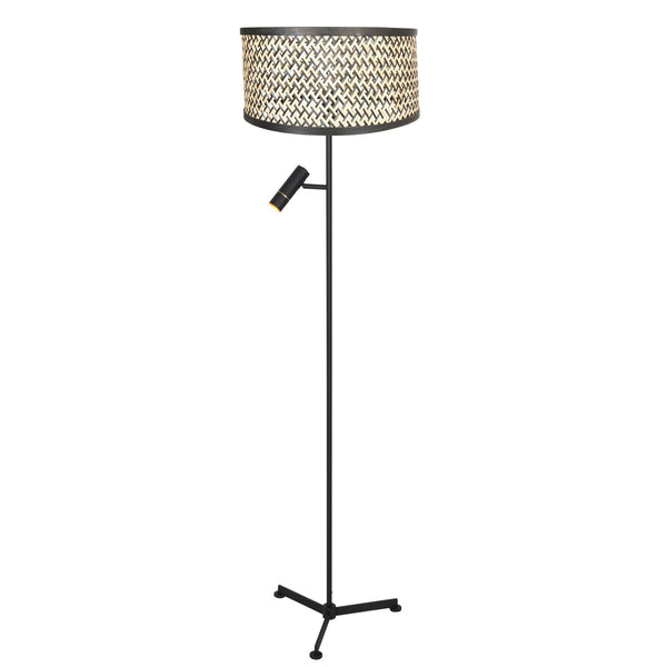 Vloerlamp stang 4832zw met leeslicht en gevlochten bamboe kap