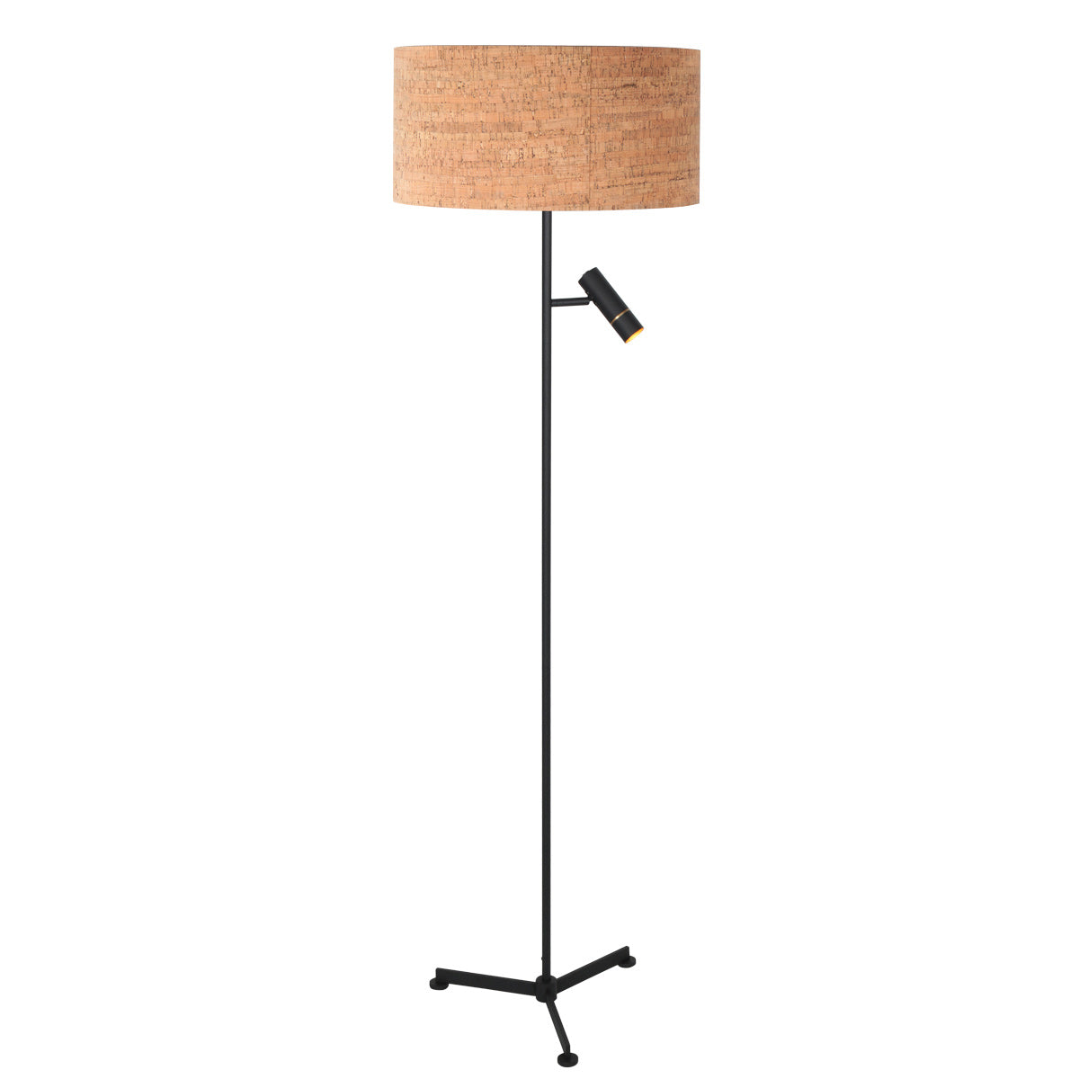 Vloerlamp stang 4833zw met leeslicht en beige kurk kap