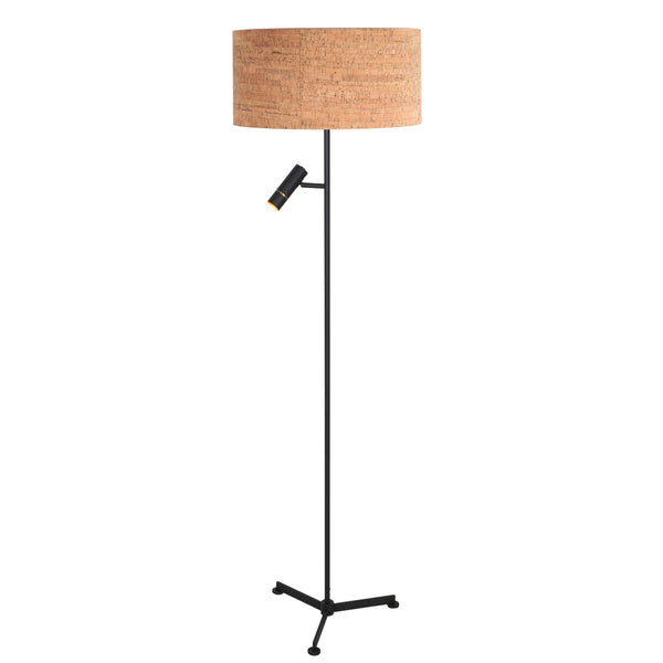 Vloerlamp stang 4833zw met leeslicht en beige kurk kap