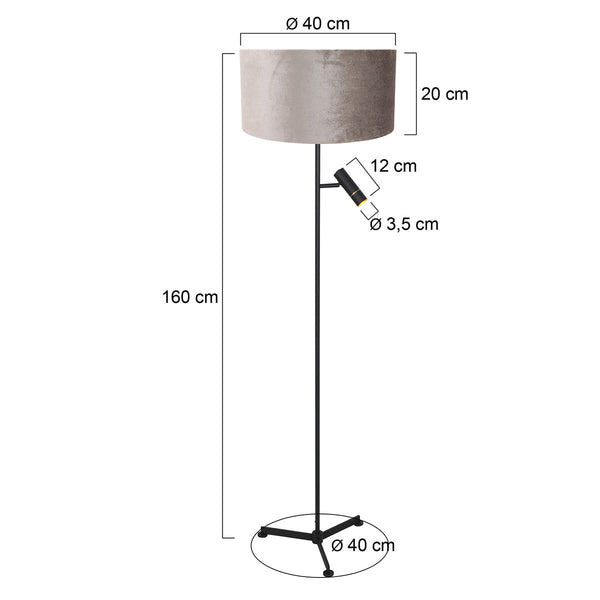 Vloerlamp stang 4834zw met leeslicht en grijze velours kap