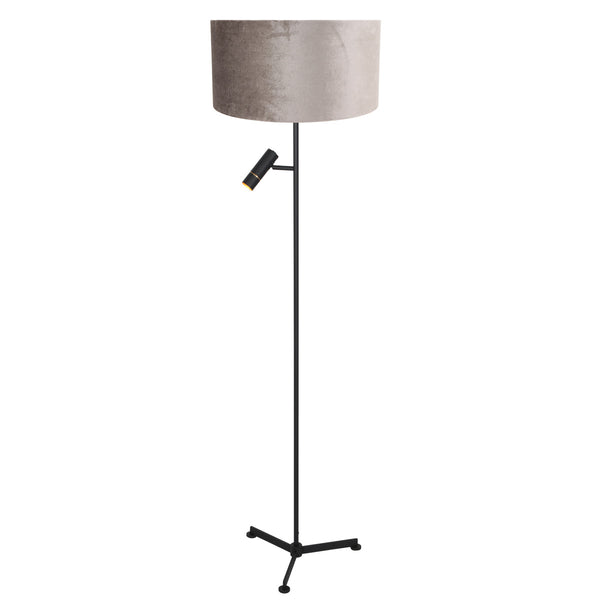 Vloerlamp stang 4834zw met leeslicht en grijze velours kap