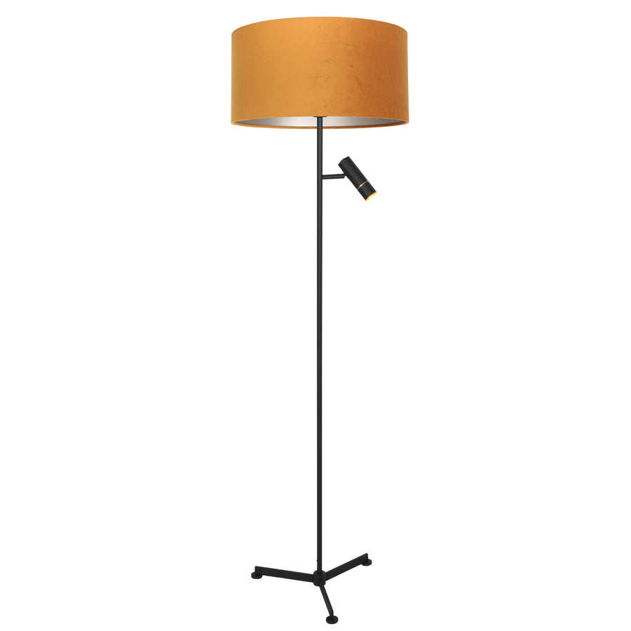 Vloerlamp stang 4835zw met leeslicht en gouden velours kap