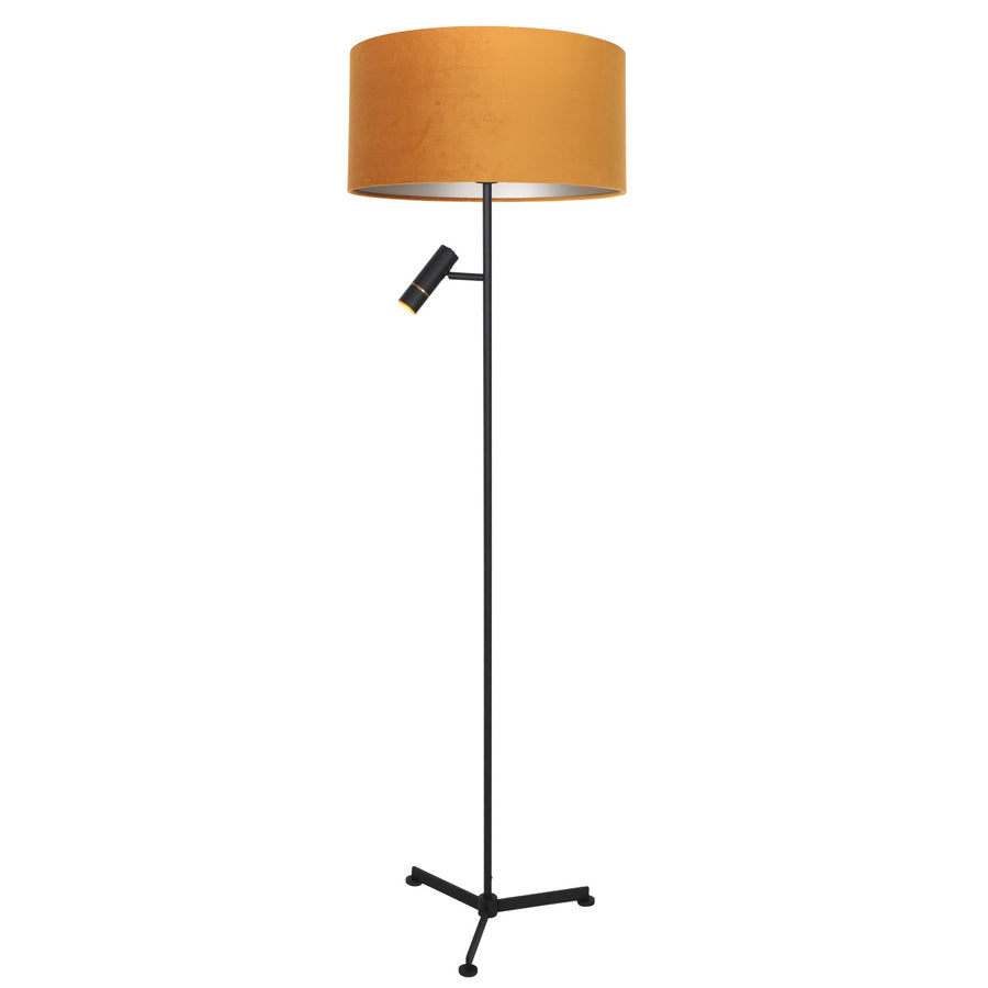 Vloerlamp stang 4835zw met leeslicht en gouden velours kap