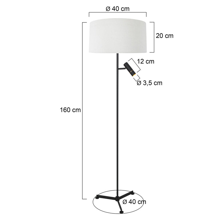 Vloerlamp stang 4836zw met leeslicht en witte kap