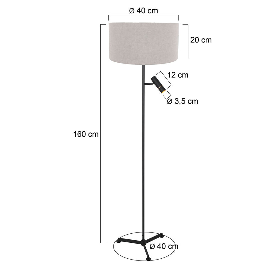 Vloerlamp stang 4837zw met leeslicht en grijze kap