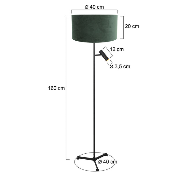 Vloerlamp stang 4838zw met leeslicht en groene velours kap