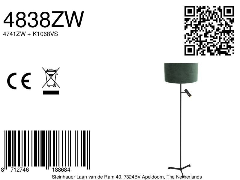 Vloerlamp stang 4838zw met leeslicht en groene velours kap