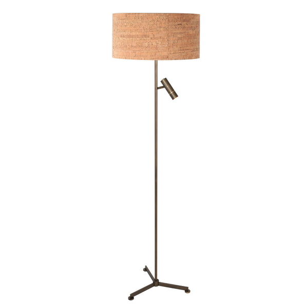 Vloerlamp stang 4841br met leeslicht en beige kurk kap