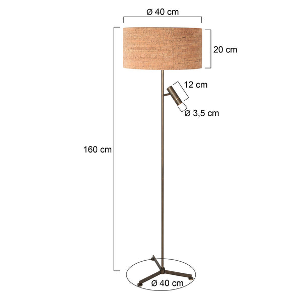 Vloerlamp stang 4841br met leeslicht en beige kurk kap