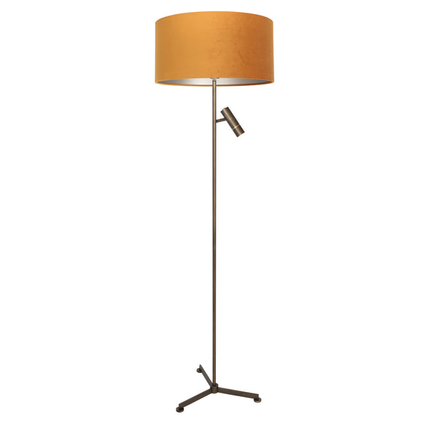 Vloerlamp stang 4842br met leeslicht en gouden velours kap