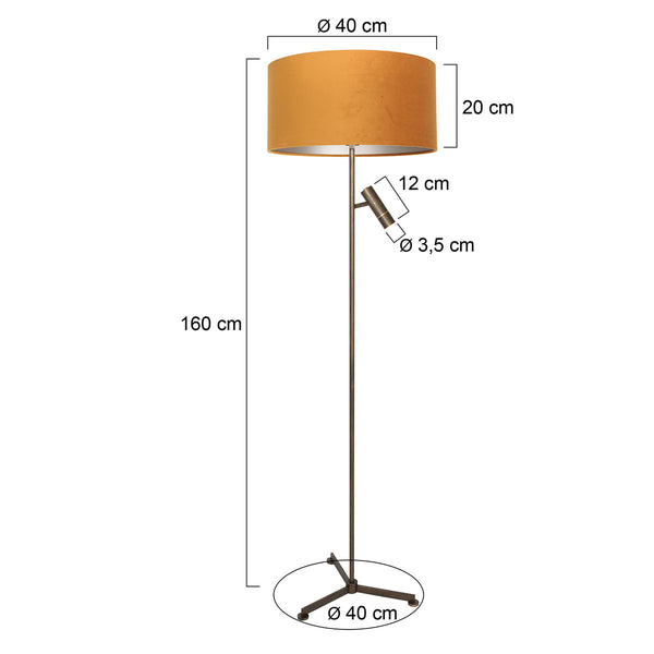 Vloerlamp stang 4842br met leeslicht en gouden velours kap