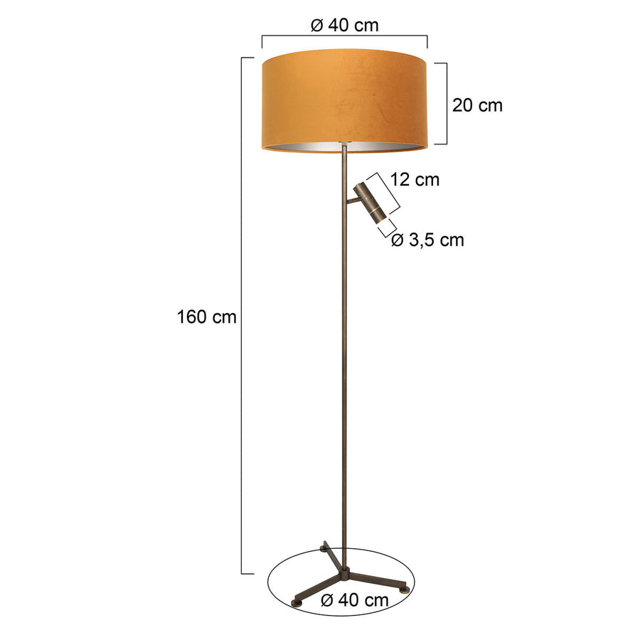 Vloerlamp stang 4842br met leeslicht en gouden velours kap