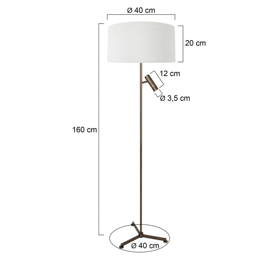 Vloerlamp stang 4843br met leeslicht en witte kap