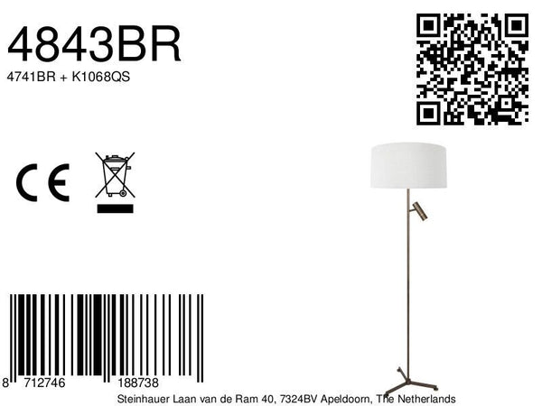 Vloerlamp stang 4843br met leeslicht en witte kap