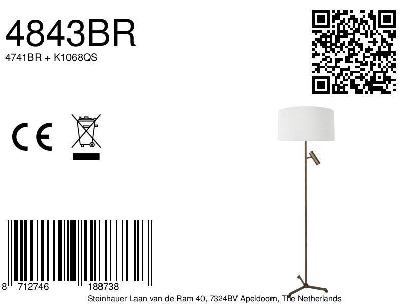Vloerlamp stang 4843br met leeslicht en witte kap