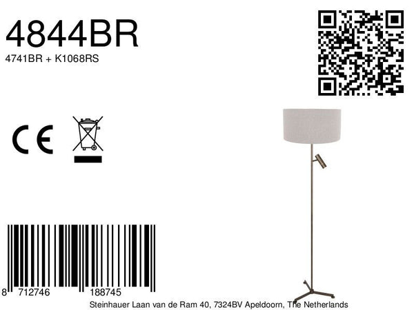 Vloerlamp stang 4844br met leeslicht en grijze kap