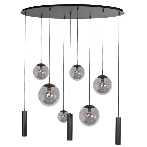 Zwarte hanglamp bollique 4846zw, 9-lichts design voor eettafel