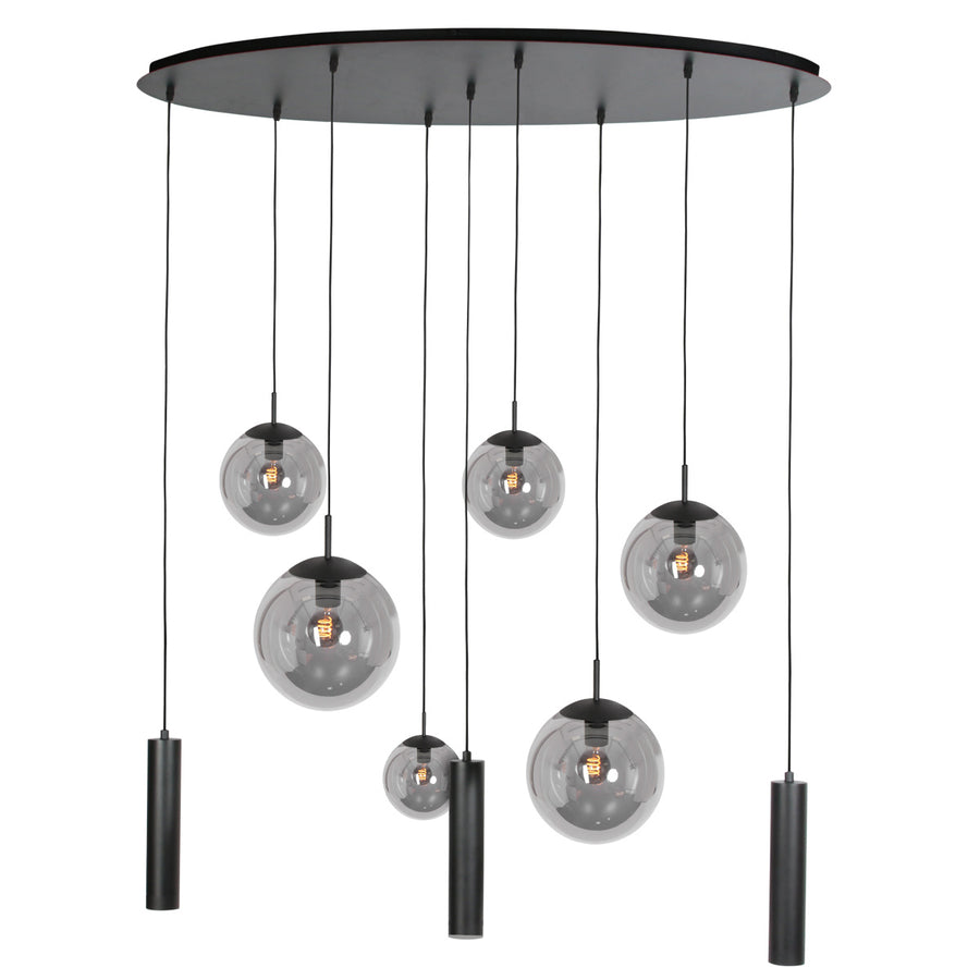 Zwarte hanglamp bollique 4846zw, 9-lichts design voor eettafel