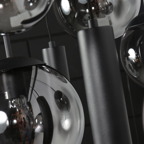 Zwarte hanglamp bollique 4846zw, 9-lichts design voor eettafel