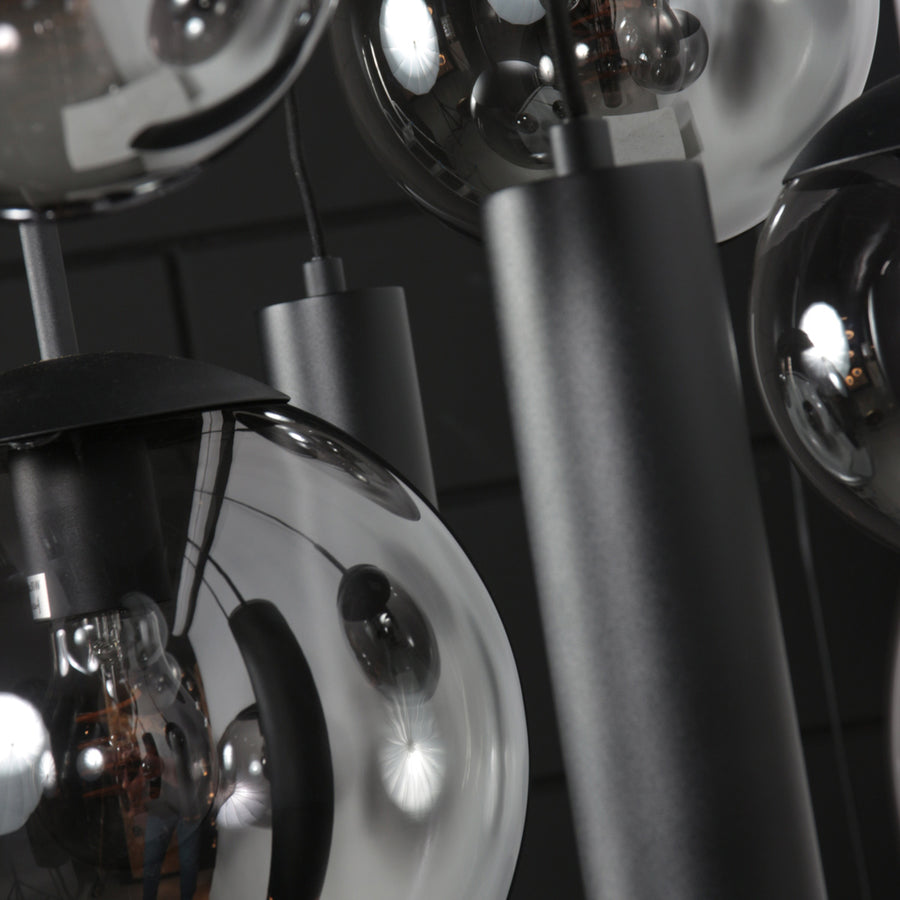 Zwarte hanglamp bollique 4846zw, 9-lichts design voor eettafel