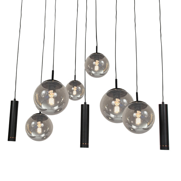 Zwarte hanglamp bollique 4846zw, 9-lichts design voor eettafel