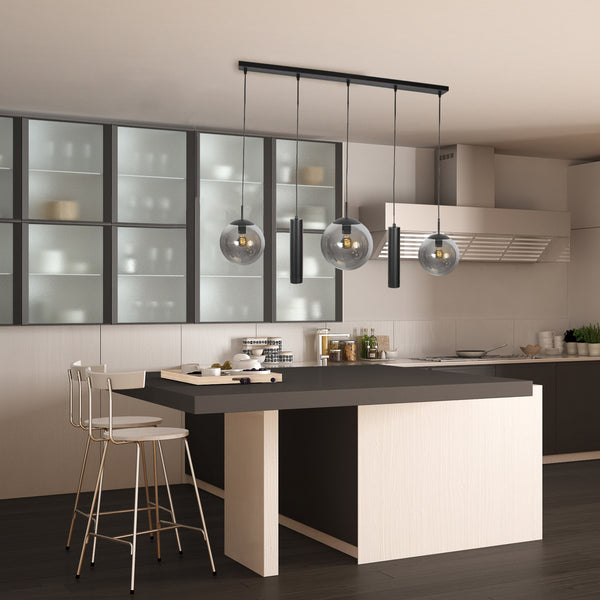 Zwarte hanglamp bollique 4847zw, 5-lichts voor eettafel