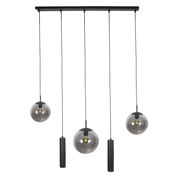 Zwarte hanglamp bollique 4847zw, 5-lichts voor eettafel