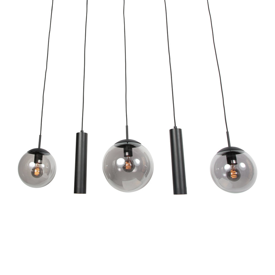 Zwarte hanglamp bollique 4847zw, 5-lichts voor eettafel