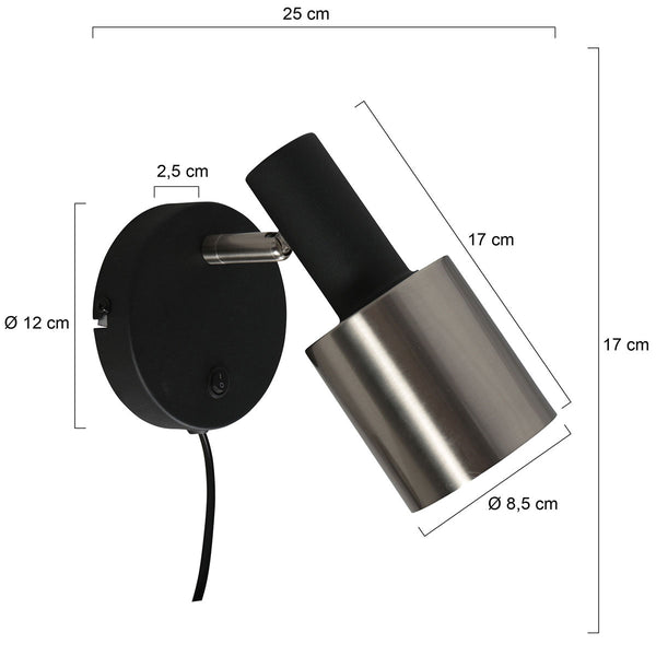Fjorgard 4848zw - zwarte wandlamp met stoer metaal