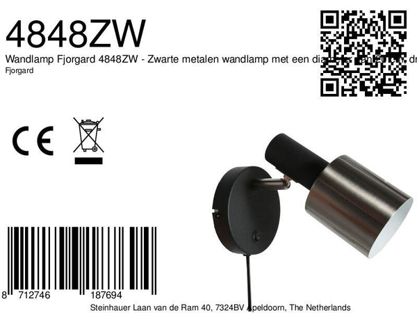 Fjorgard 4848zw - zwarte wandlamp met stoer metaal
