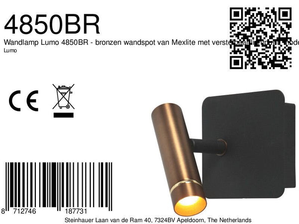 Wandspot lumo 4850br - verstelbare bronzen wandlamp voor sfeer