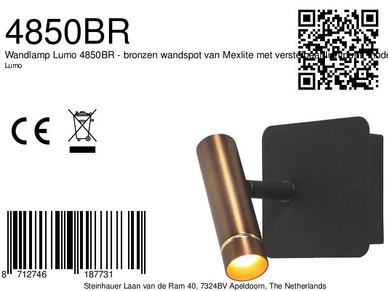 Wandspot lumo 4850br - verstelbare bronzen wandlamp voor sfeer