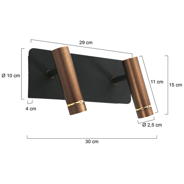 Wandlamp lumo 4851br - 2 lichts spot met warme bronzen accenten