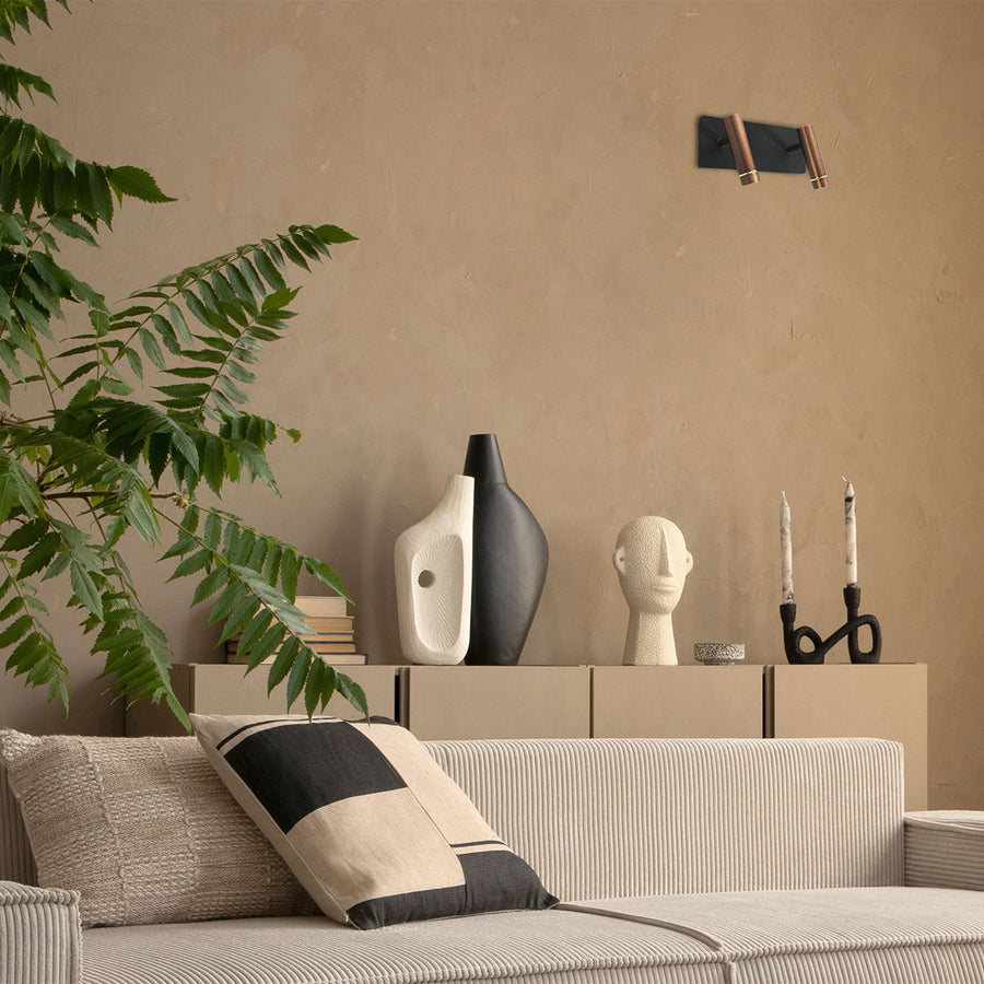 Wandlamp lumo 4851br - 2 lichts spot met warme bronzen accenten
