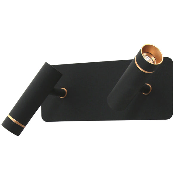 Wandlamp lumo 4851zw - 2 lichts zwarte wandspot met subtiel goudaccent