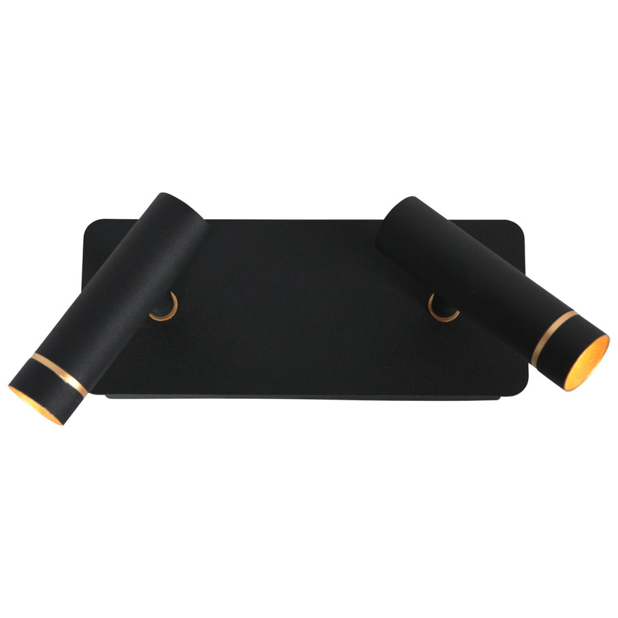 Wandlamp lumo 4851zw - 2 lichts zwarte wandspot met subtiel goudaccent