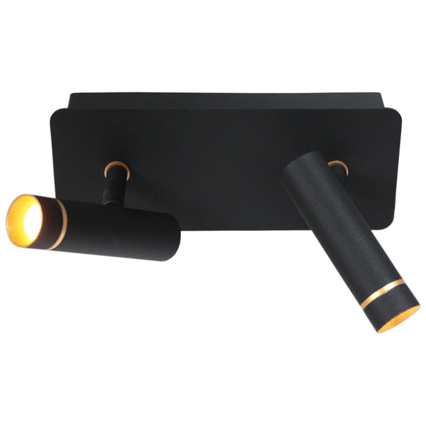 Wandlamp lumo 4851zw - 2 lichts zwarte wandspot met subtiel goudaccent