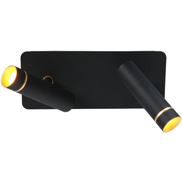 Wandlamp lumo 4851zw - 2 lichts zwarte wandspot met subtiel goudaccent