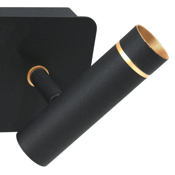 Wandlamp lumo 4851zw - 2 lichts zwarte wandspot met subtiel goudaccent