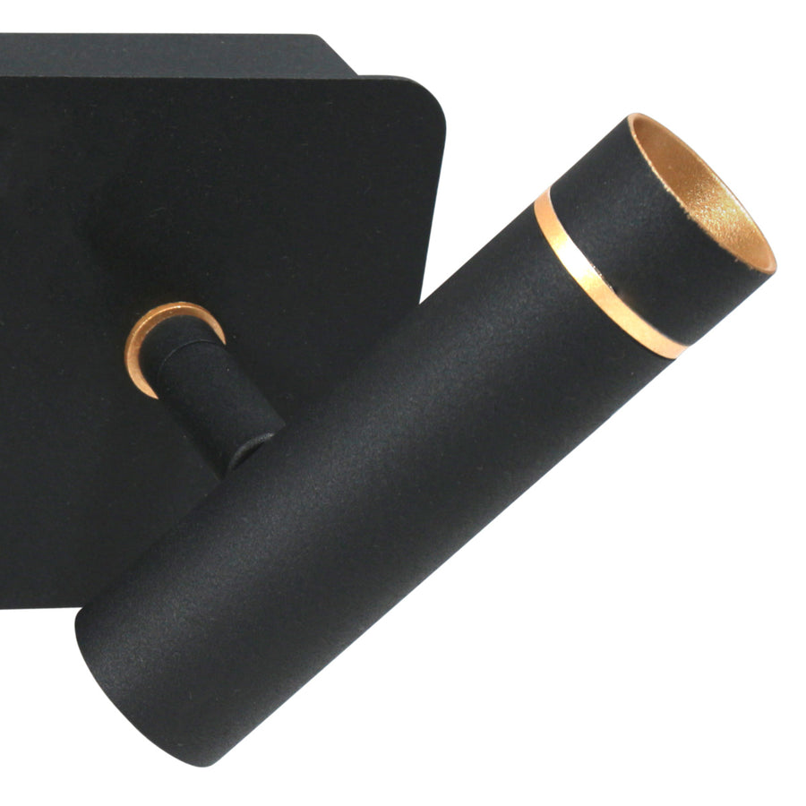 Wandlamp lumo 4851zw - 2 lichts zwarte wandspot met subtiel goudaccent