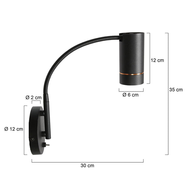 Zwarte wandlamp downlume 4857zw, flexibel gu10 spot design